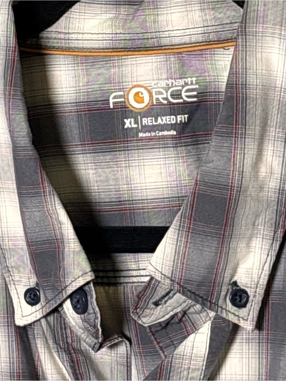 Carhartt Force Relaxed Fit Plaid Short Sleeve Shirt Men’s XL Gray #864 - Picture 3 of 8